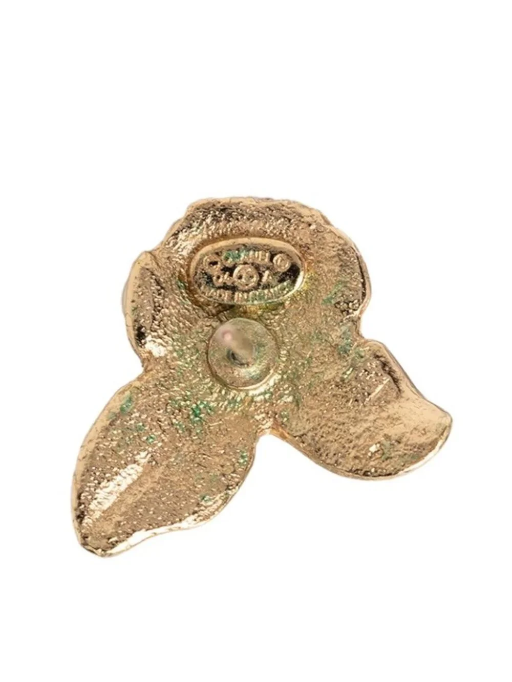 Chanel CC Logo Camellia Earrings Gold White Green Plated